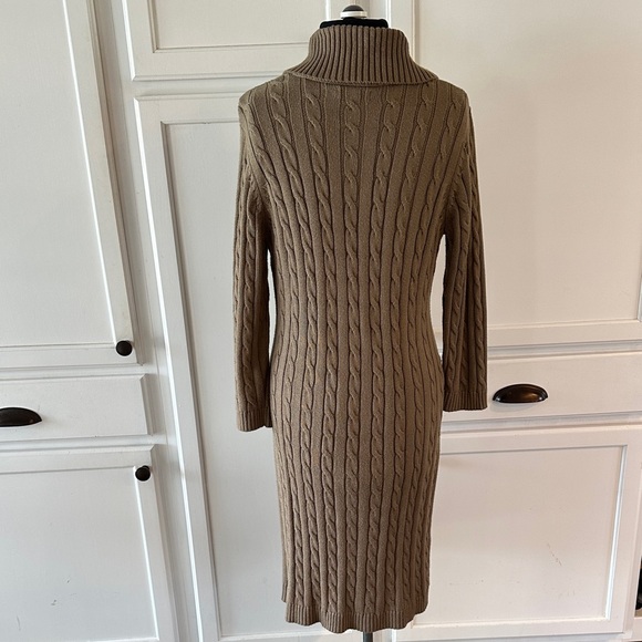 Calvin Klein Cable Knit Shawl Collar Sweater Dress with Brown Buckle Detail - Picture 4 of 8